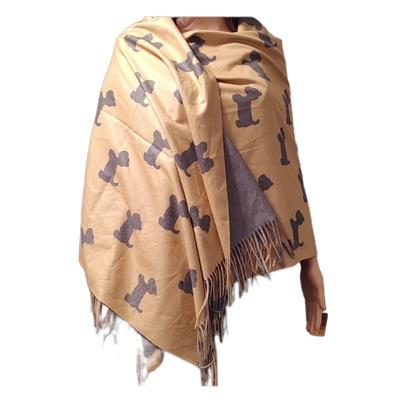 New House of Tweed Tan & Gray Dog Scarf / Wrap 27" x 38" Including Fringe - Picture 1 of 10